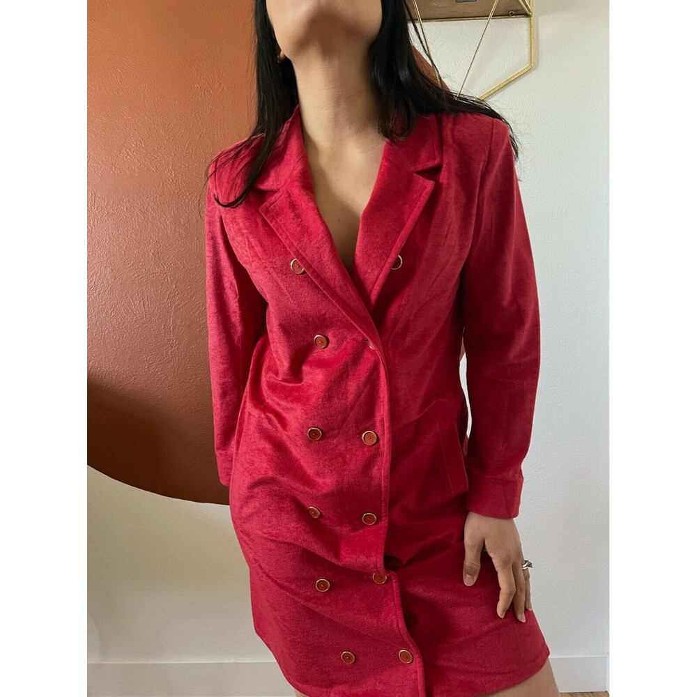 vtg 60s red coat dress long sleeve double breasted pockets mini wedding guest 8 - Picture 11 of 11